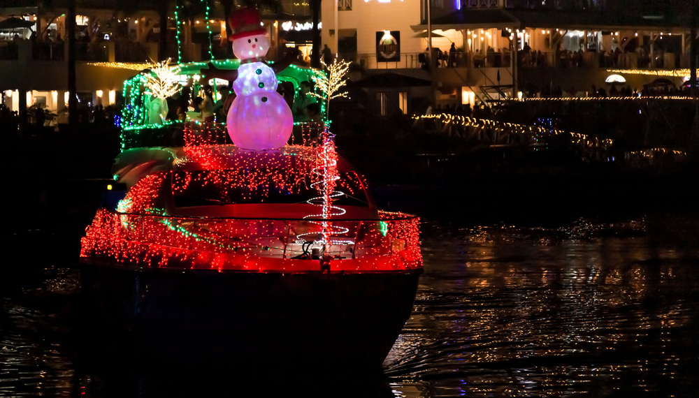 Boat decorated with Christmas lights