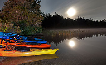 Kayaks at night